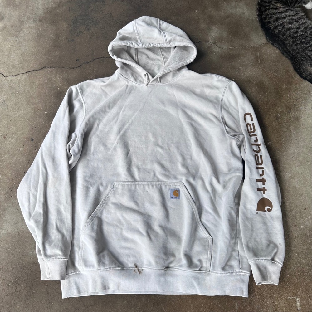 Carhartt Hoodie Mens XL White Fair Graphic Sleeve Loose Fit Pullover